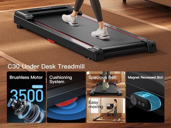 UMAY Fitness Under Desk Treadmill, High Definition Big Screen Walking Pad for Home Small, 2.5 HP Quiet Brushless, 265 LBS Capacity