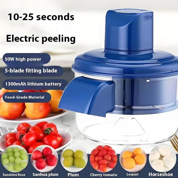 Automatic Fruit & Veggie Peeler – Multi-Functional Apple, Pear, Potato Cutter & Slicer, Grape Peeling Machine, Automatic Garlic Peeler for Grapes, Cherry Tomatoes, Garlic (Blue)