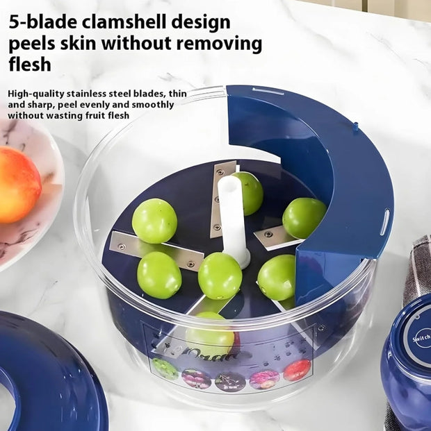 Automatic Fruit & Veggie Peeler – Multi-Functional Apple, Pear, Potato Cutter & Slicer, Grape Peeling Machine, Automatic Garlic Peeler for Grapes, Cherry Tomatoes, Garlic (Blue)