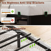 Homieasy Bed Frame with Storage Headboard and Charging Station, Luxury Cool Bed Frame with LED Lights, Steel Slat Support, No Box Spring Needed, Noise-Free, Easy Assembly