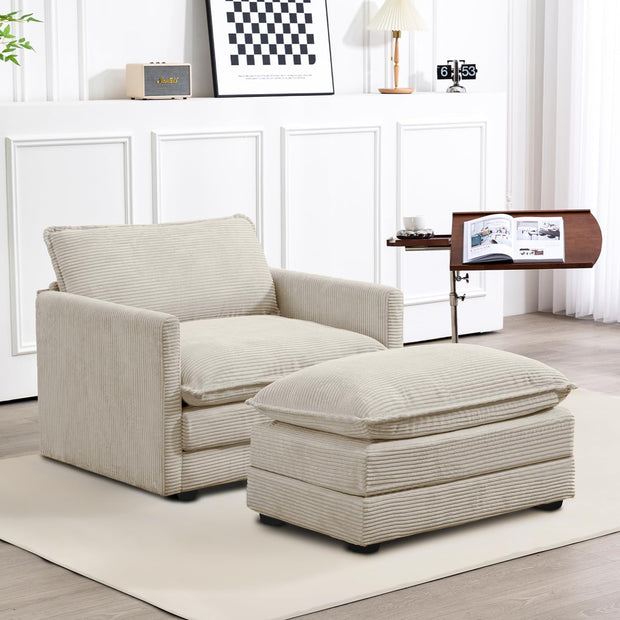 ROWHY Oversized Modular Sectional Sofa with Movable Ottoman, 112 Inch 4 Seat Modern Corduroy Sofa Set, Convertible L Shaped Couch for Living Room and Office, Beige
