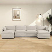 ROWHY Oversized Modular Sectional Sofa with Movable Ottoman, 112 Inch 4 Seat Modern Corduroy Sofa Set, Convertible L Shaped Couch for Living Room and Office, Beige