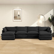 ROWHY Oversized Modular Sectional Sofa with Movable Ottoman, 112 Inch 4 Seat Modern Corduroy Sofa Set, Convertible L Shaped Couch for Living Room and Office, Beige