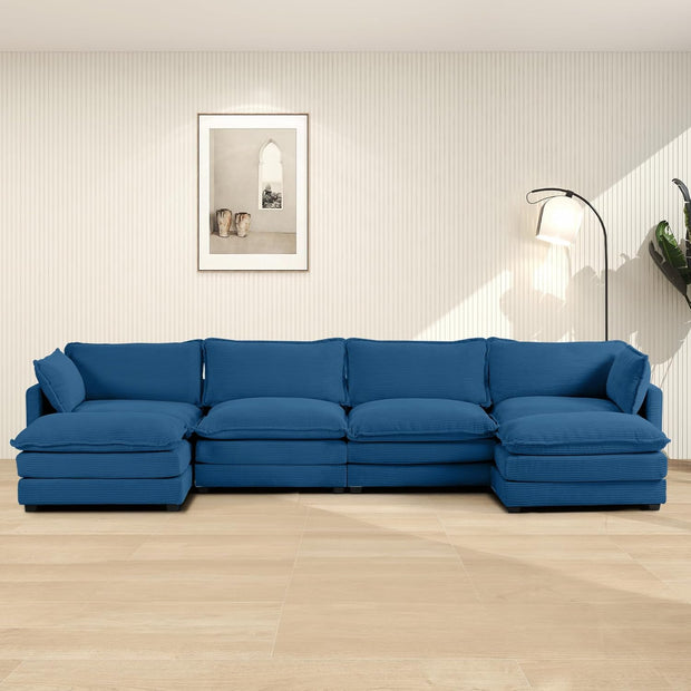 ROWHY Oversized Modular Sectional Sofa with Movable Ottoman, 112 Inch 4 Seat Modern Corduroy Sofa Set, Convertible L Shaped Couch for Living Room and Office, Beige