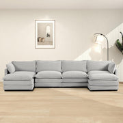 ROWHY Oversized Modular Sectional Sofa with Movable Ottoman, 112 Inch 4 Seat Modern Corduroy Sofa Set, Convertible L Shaped Couch for Living Room and Office, Beige