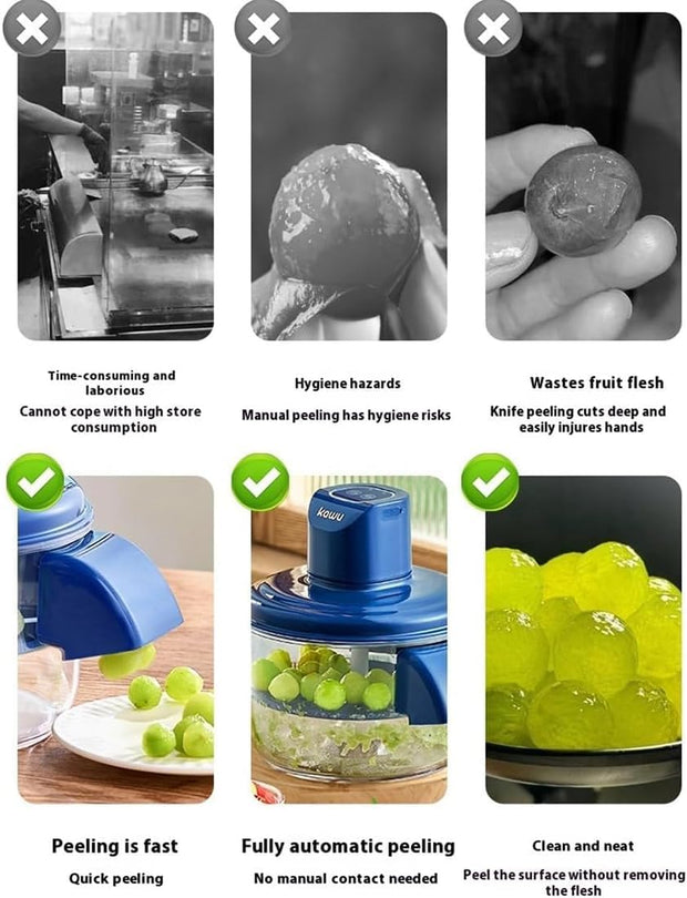 Automatic Fruit & Veggie Peeler – Multi-Functional Apple, Pear, Potato Cutter & Slicer, Grape Peeling Machine, Automatic Garlic Peeler for Grapes, Cherry Tomatoes, Garlic (Blue)