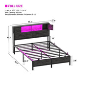 Homieasy Bed Frame with Storage Headboard and Charging Station, Luxury Cool Bed Frame with LED Lights, Steel Slat Support, No Box Spring Needed, Noise-Free, Easy Assembly
