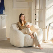 MAXYOYO Bean Bag Chair, Floral Shape Ultra Soft Faux Fur Petal Back Sofa for Adults, Single Size (Beige)