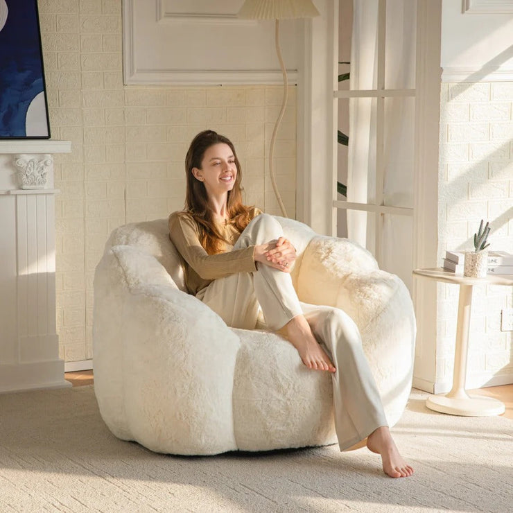 MAXYOYO Bean Bag Chair, Floral Shape Ultra Soft Faux Fur Petal Back Sofa for Adults, Single Size (Beige)